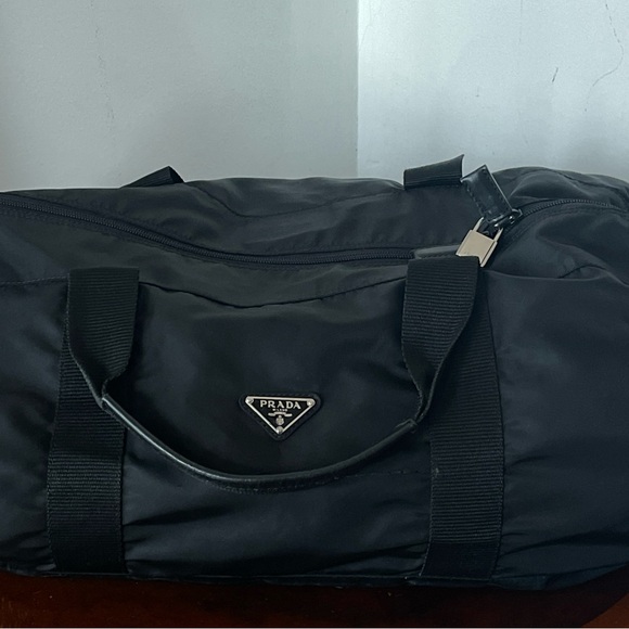 Prada Vintage Nylon Black Duffel Travel Bag Carry On Authentic Vintage - Picture 12 of 15